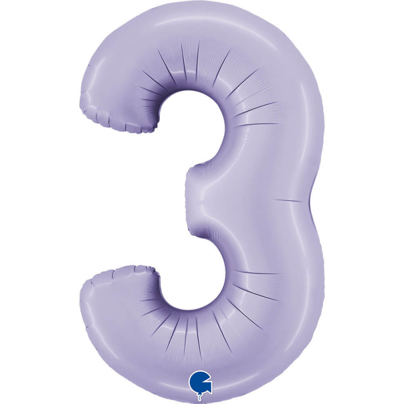 Ballon aluminium chiffre 3 Parme pastel Satin Lilac 40inc Grabo
