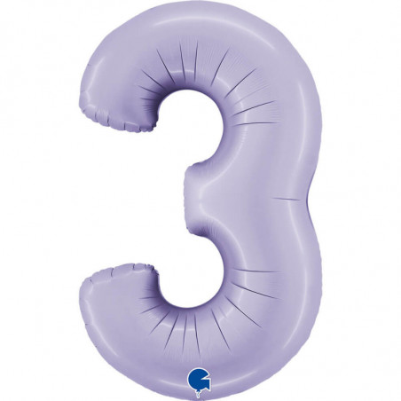 Ballon aluminium chiffre 3 Parme pastel Satin Lilac 40inc Grabo