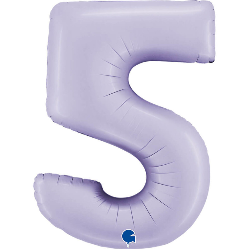 Ballon aluminium chiffre 5 Parme pastel mat Satin Lilac 40inc Grabo