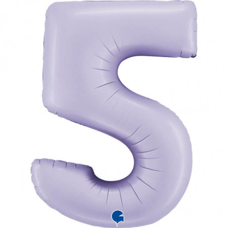 Ballon aluminium chiffre 5 Parme pastel mat Satin Lilac 40inc Grabo