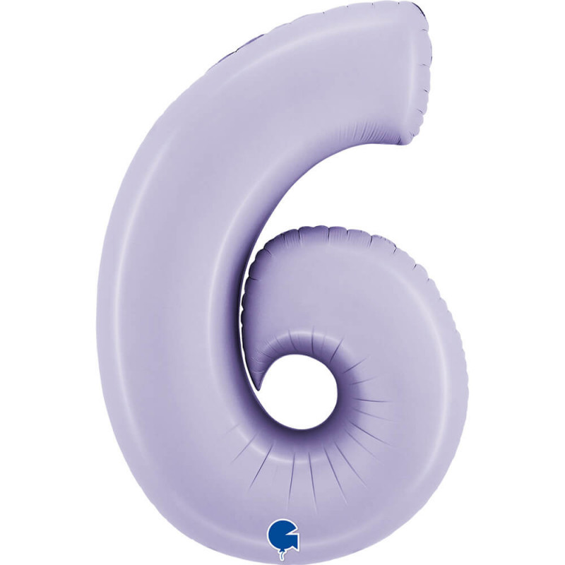 Ballon aluminium chiffre 6 Parme pastel mat Satin Lilac 40inc Grabo
