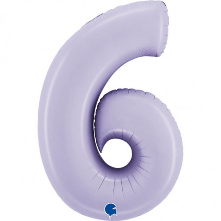 Ballon aluminium chiffre 6 Parme pastel mat Satin Lilac 40inc Grabo