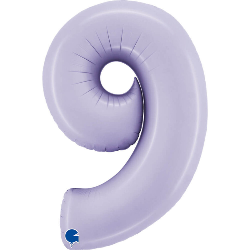 Ballon aluminium chiffre 9 Parme pastel Satin Lilac 40inc Grabo