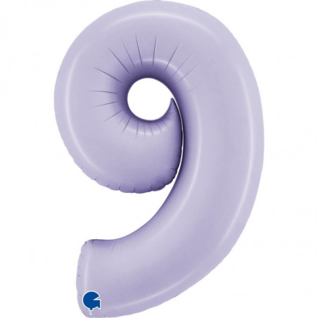 Ballon aluminium chiffre 9 Parme pastel Satin Lilac 40inc Grabo