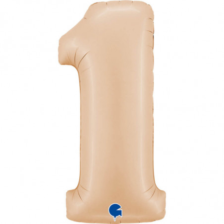 Ballon aluminium chiffre 1 Nude Satin Nude 40inc Grabo