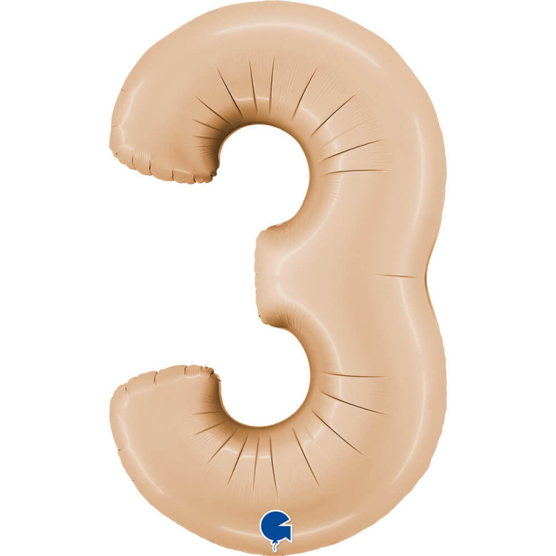 Ballon aluminium chiffre 3 Nude mat Satin Nude 40inc Grabo