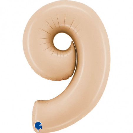 Ballon aluminium chiffre 9 Nude mat 40inc Grabo