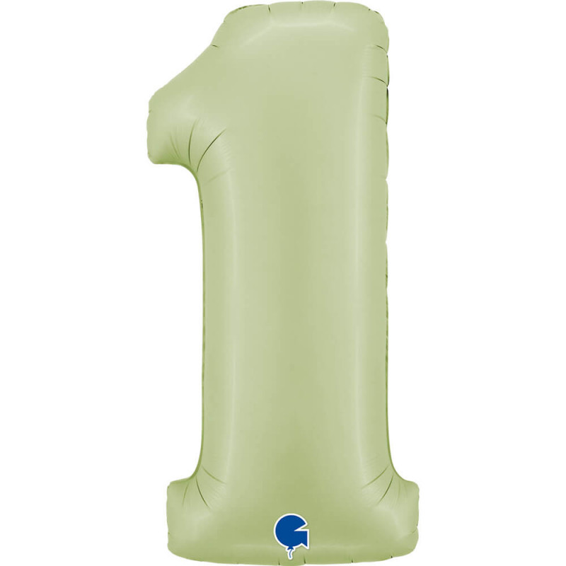 Ballon aluminium chiffre 1 Vert Eucalyptus Satin Olive Green 40inc Grabo