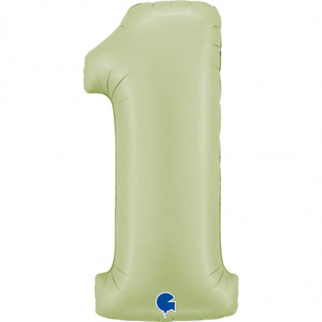 Ballon aluminium chiffre 1 Vert Eucalyptus Satin Olive Green 40inc Grabo