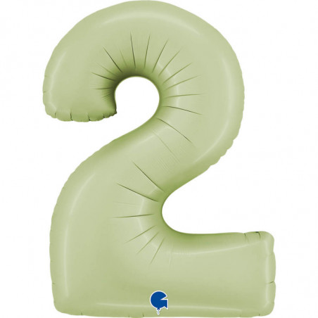 Ballon aluminium chiffre 2 Vert eucalyptus Mat Satin Olive Green 40inc Grabo