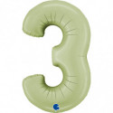 Ballon aluminium chiffre 3 Vert eucalyptus mat Satin Olive Green 40inc Grabo