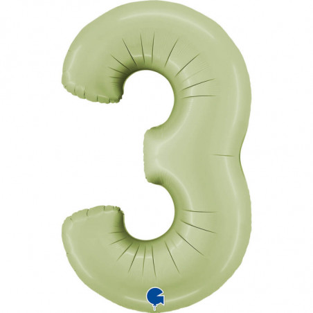 Ballon aluminium chiffre 3 Vert eucalyptus mat Satin Olive Green 40inc Grabo