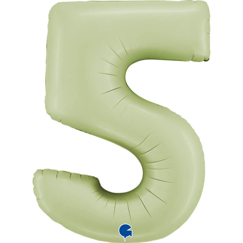 Ballon aluminium chiffre 5 Vert eucalyptus mat Satin Olive Green 40inc Grabo