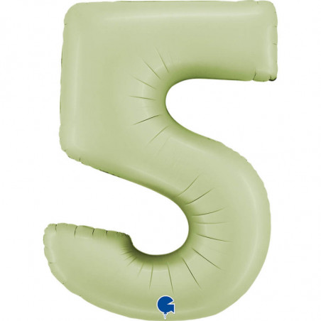Ballon aluminium chiffre 5 Vert eucalyptus mat Satin Olive Green 40inc Grabo