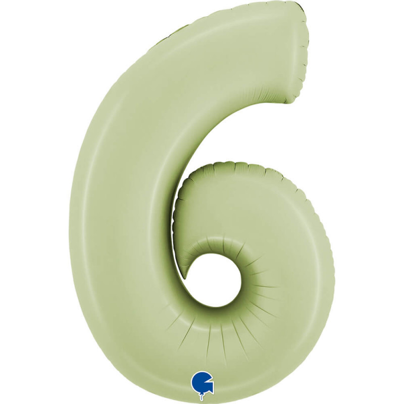 Ballon aluminium chiffre 6 Vert eucalyptus mat Satin Olive Green 40inc Grabo