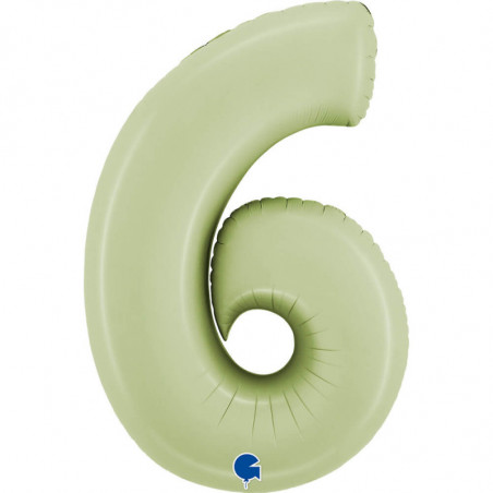 Ballon aluminium chiffre 6 Vert eucalyptus mat Satin Olive Green 40inc Grabo