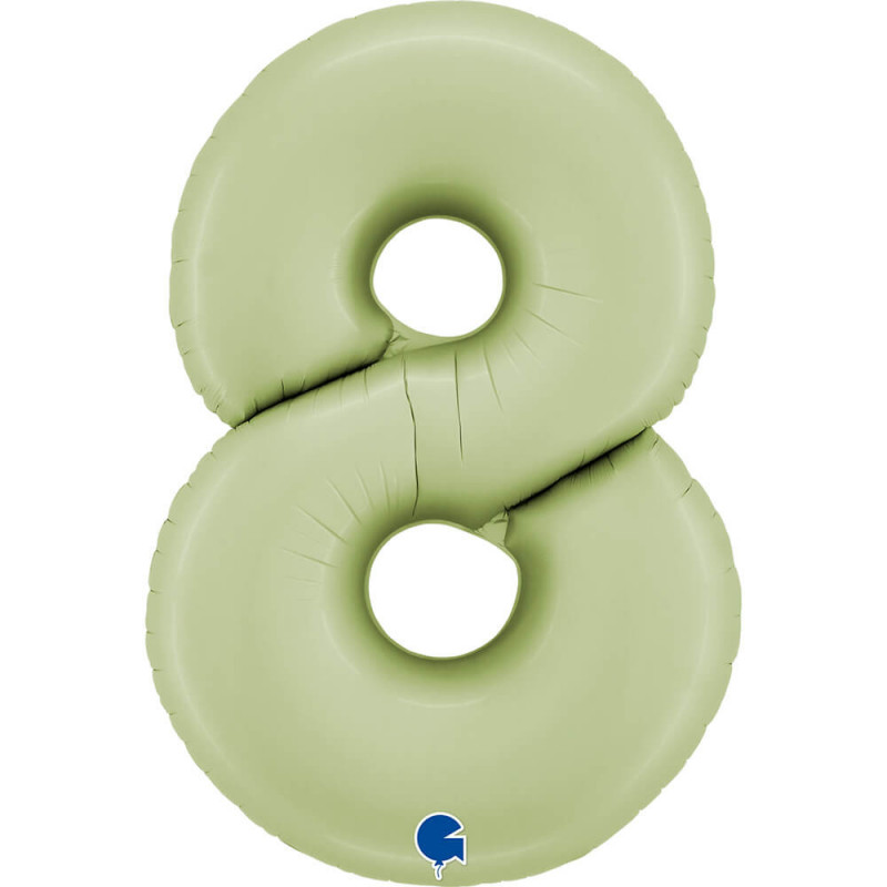 Ballon aluminium chiffre 8 Vert eucalyptus Mat Satin Olive Green 40inc Grabo