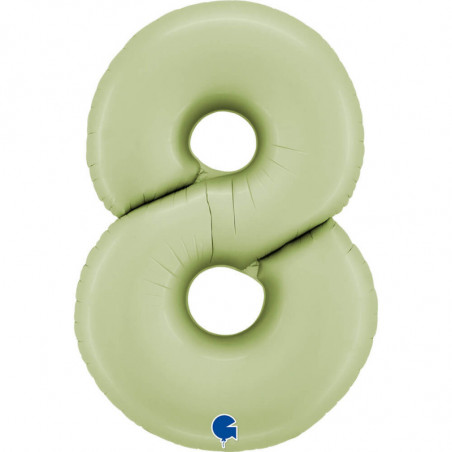 Ballon aluminium chiffre 8 Vert eucalyptus Mat Satin Olive Green 40inc Grabo
