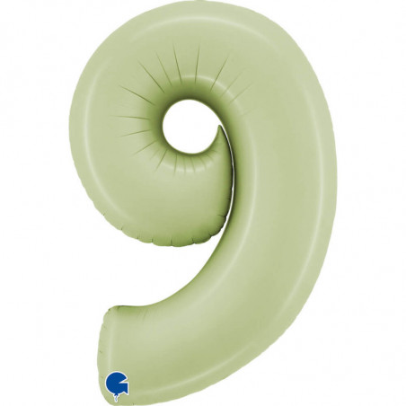 Ballon aluminium chiffre 9 Vert eucalyptus mat Satin Olive Green 40inc Grabo