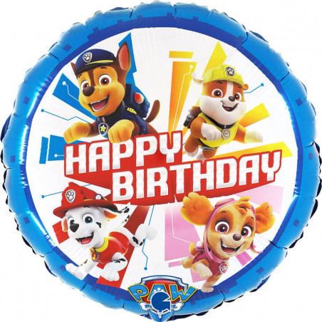 Ballon Rond Happy Birthday – Pat' Patrouille – 45 cm – Grabo – Licence Officielle