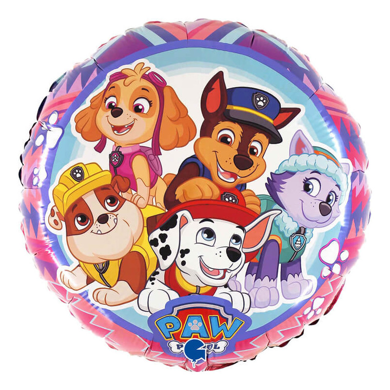 Ballon Alu Rond Pat Patrouille Rose et Multicolore – Grabo