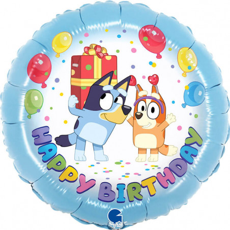 Ballon aluminium rond Bluey Anniversaire – Marquage "Happy Birthday" Grabo