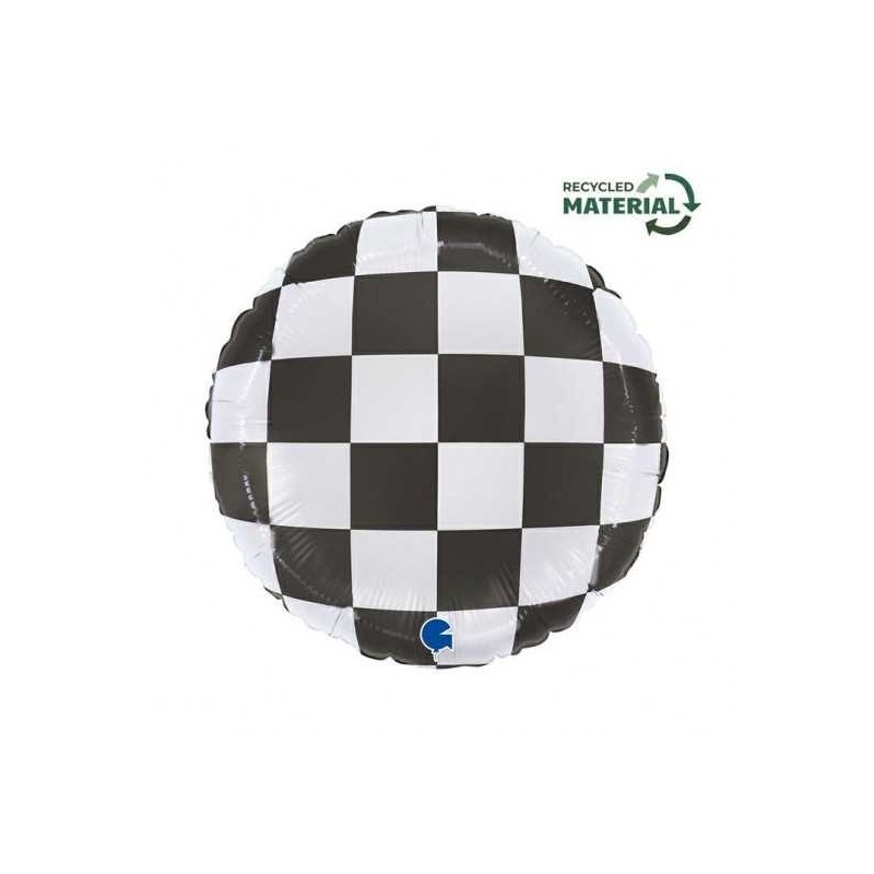 Ballon Alu Rond Damier Noir & Blanc 45 cm – Grabo
