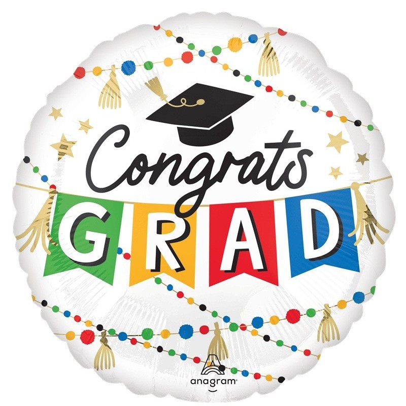 Ballon Alu Rond Congrats Grad avec Fanions – Anagram