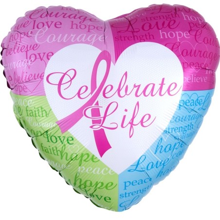 Ballon Alu Coeur Ruban Rose Celebrate Life – Octobre Rose