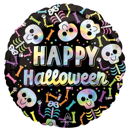 Ballon Alu Rond Halloween Noir Holographique – Iridescent Bare Bones – Anagram
