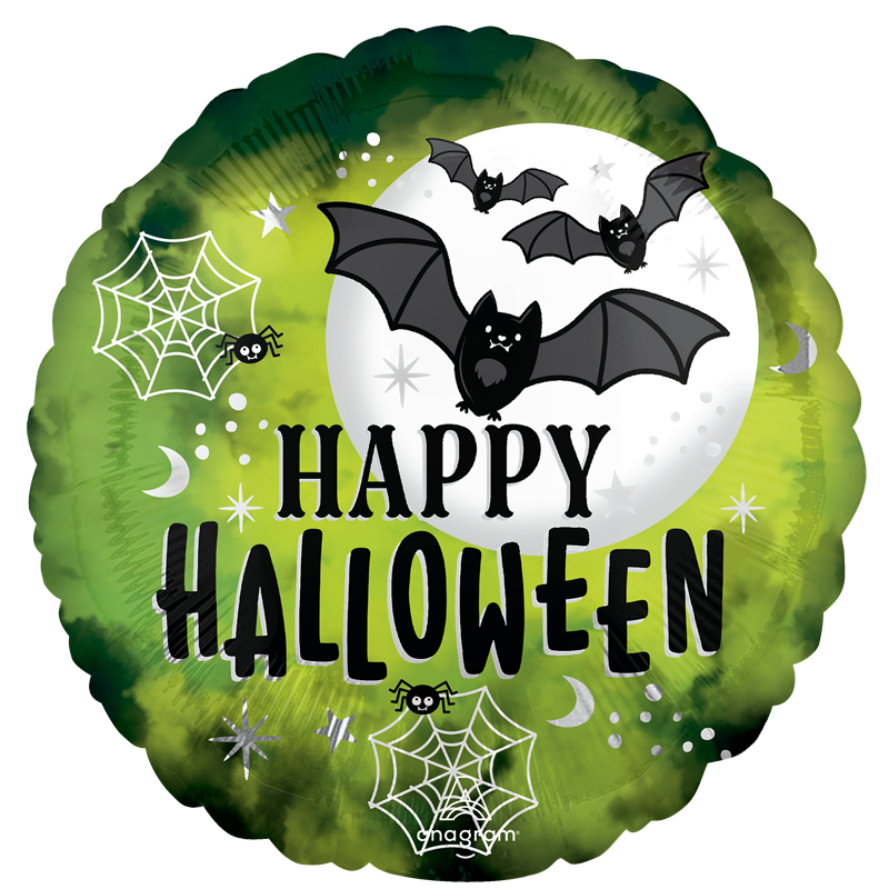 Ballon Rond Glow Batty Halloween Vert et Noir – Anagram