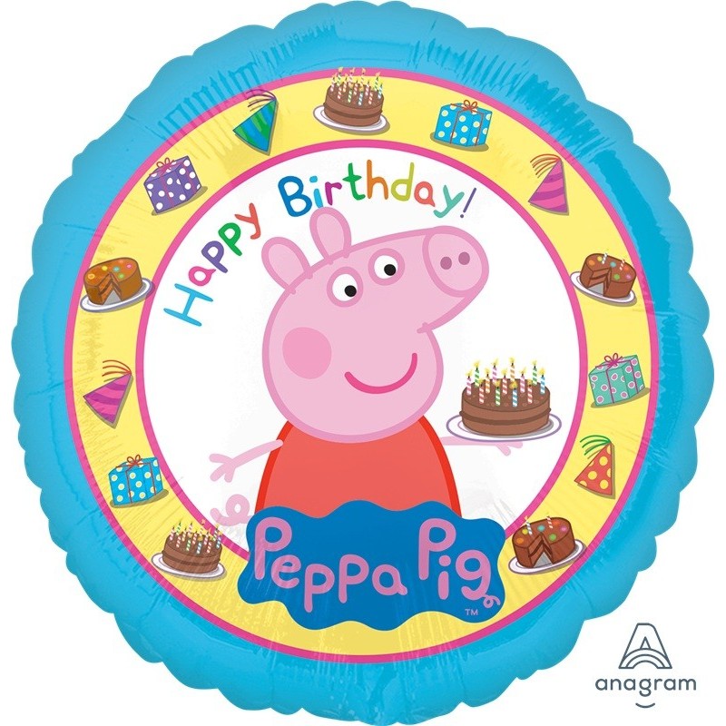 Ballon Rond Peppa Pig – Happy Birthday – Fond Bleu – Anagram