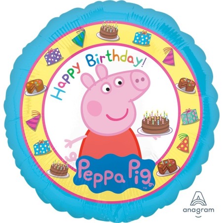 Ballon Rond Peppa Pig – Happy Birthday – Fond Bleu – Anagram