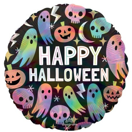 Ballon Alu Rond Halloween Noir Holographique – Iridescent Bare Bones – Anagram