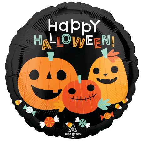 Ballon Rond Noir avec Citrouilles Classic Halloween Pumpkins – Anagram