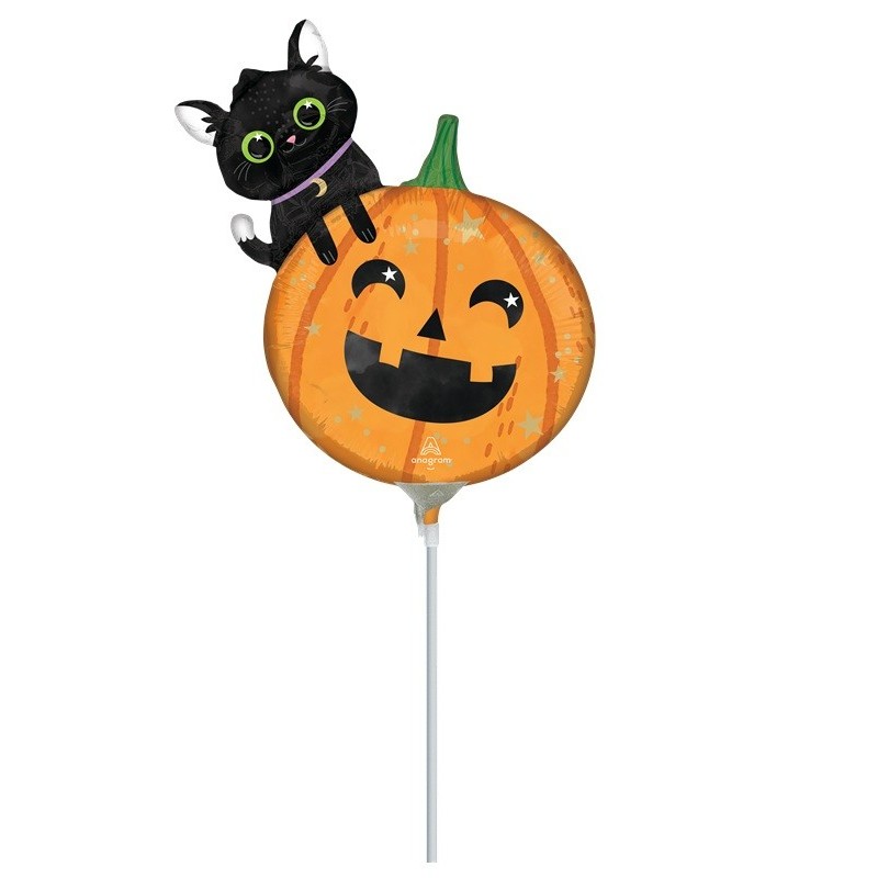 Mini Ballon Alu Citrouille avec Chat Noir – Anagram