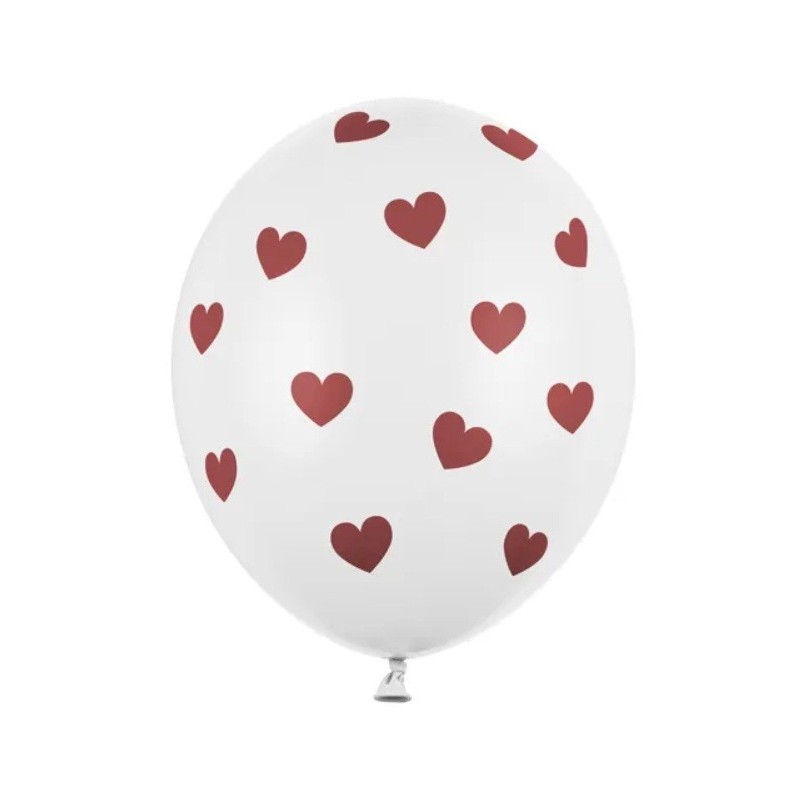 Ballons Latex Blanc avec Cœurs Rouges Intenses – Lot de 6 – Party Déco
