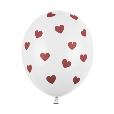 Ballons Latex Blanc avec Cœurs Rouges Intenses – Lot de 6 – Party Déco