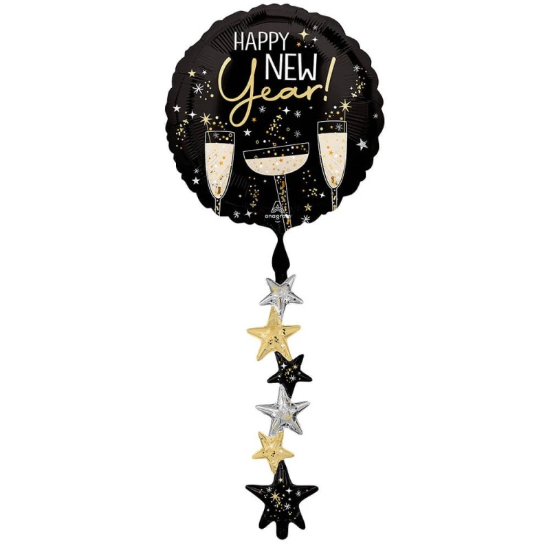 Ballon Alu AirWalker Rond Noir Happy New Year – Anagram