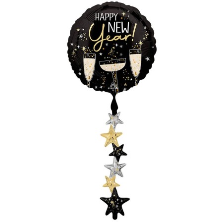 Ballon Alu AirWalker Rond Noir Happy New Year – Anagram