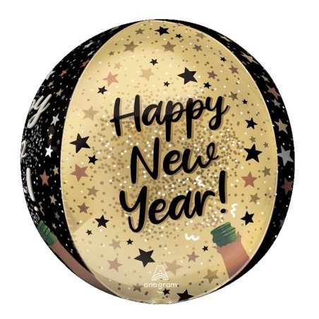 Ballon Alu Orbz Noir et Doré Happy New Year – Anagram