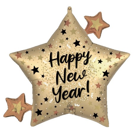 Ballon Alu SuperShape Étoile Dorée Happy New Year – Anagram