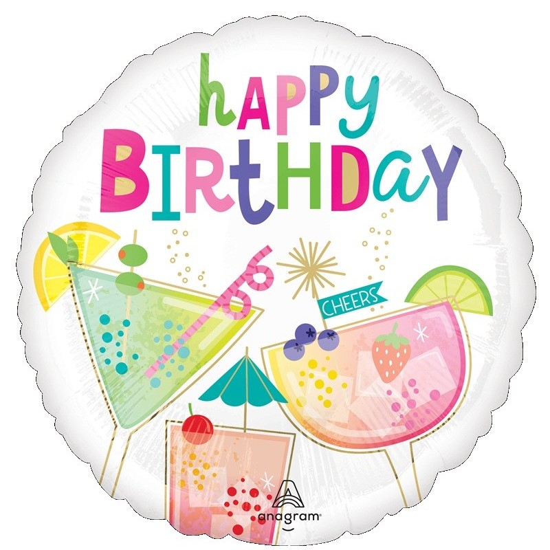 Ballon Alu Rond Happy Birthday Verre Cocktail – Anagram