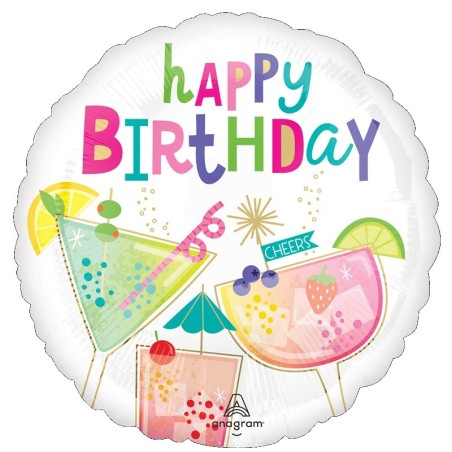 Ballon Alu Rond Happy Birthday Verre Cocktail – Anagram