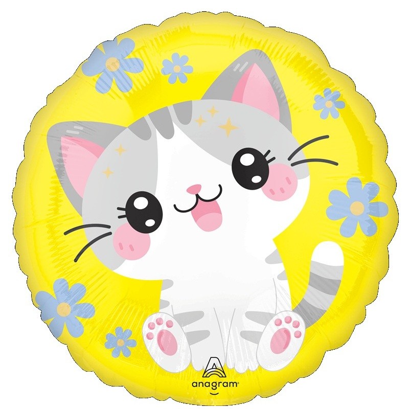 Ballon Alu Rond Jaune avec Chat Gris – Anagram