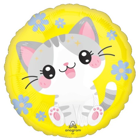 Ballon Alu Rond Jaune avec Chat Gris – Anagram