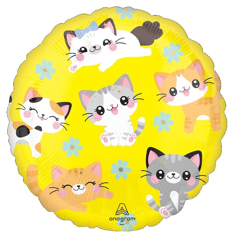 Ballon Alu Rond Jaune avec Chat Gris – Anagram