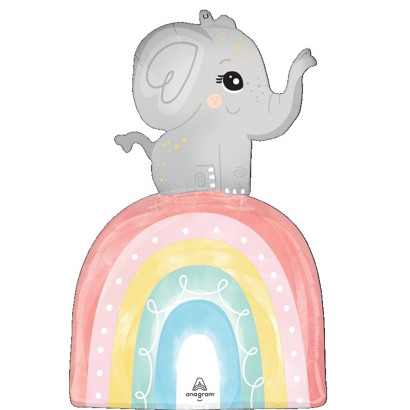 Ballon Alu Rond Bleu Clair Éléphant sur un Arc-en-Ciel – Anagram