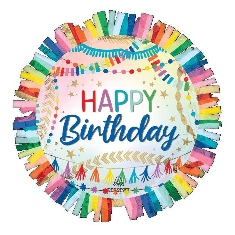 Ballon Alu SuperShape Happy Birthday Frangé Multicolore – Anagram