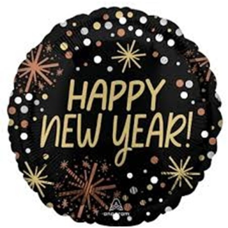 Ballon Alu Rond Noir Confettis Dorés Happy New Year – Anagram